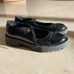 Lug Sole Black Vegan Patent Leather Mary Janes